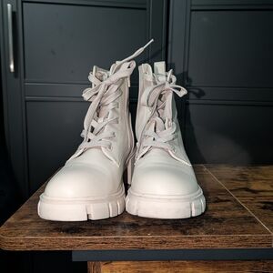 Women's White Lace-Up Boots